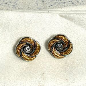 Brighton Love Knot Eternity Clip-On Earrings Two-tone Crystals Silver Plated